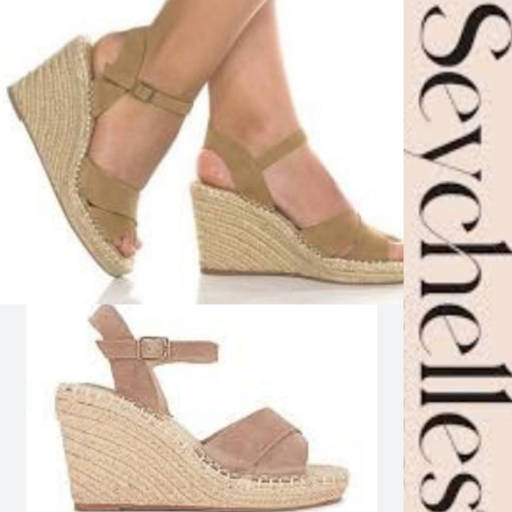 Seychelles Claim to Fame Wedge Sandal Taupe Suede Buckle Strappy NWOT Revolve